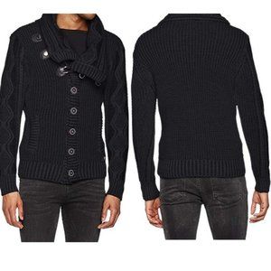 Leif Nelson Faux Leather Accents Sweater Cardigan